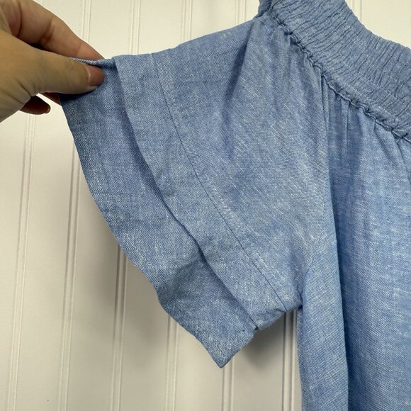 SOHO Street NY & Co Linen Viscose Blue Off Shoulder Belted Dress Size Small - Picture 5 of 8